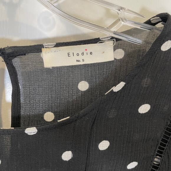 Elodie Polka Dot Print Blouse Drawstring Tie Ladder Lace Long Sleeves S - Picture 2 of 4